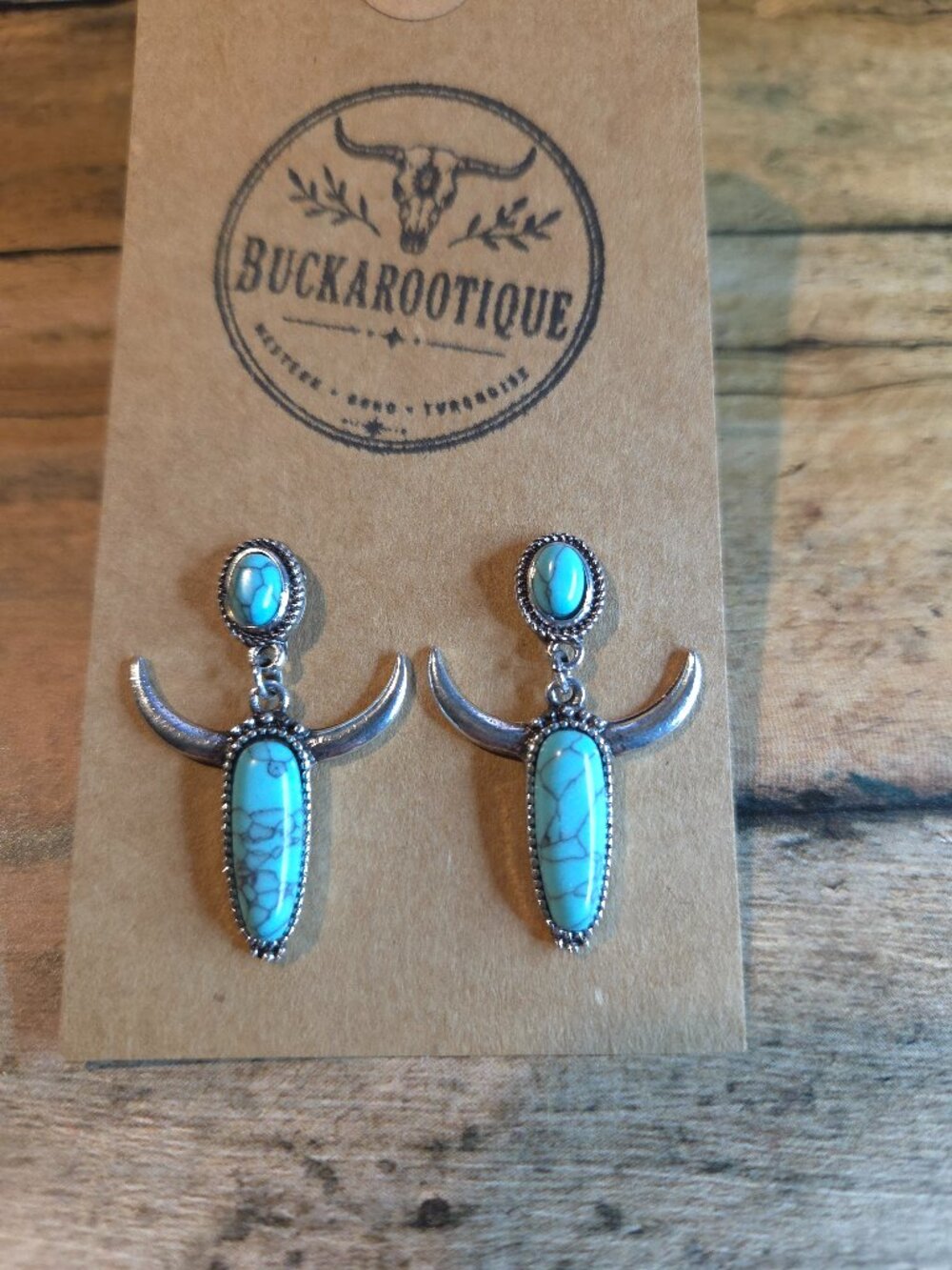 Turquoise Longhorn Earrings Western Boho Rodeo Cowgirl Dangles